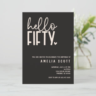 Hello Fifty 50th Birthday Modern Black Minimal Invitation