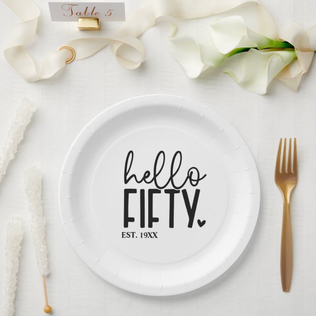 Hello Fifty Birthday Paper Plate (Wedding)