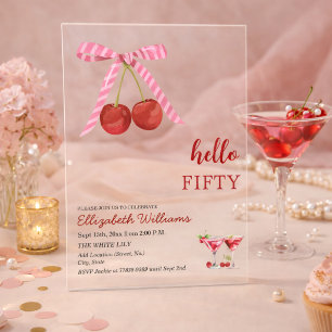 Hello Fifty Cherry Martini Birthday Party Acrylic Invitations