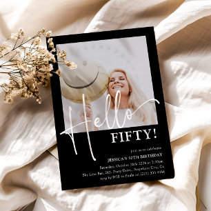 Hello FIFTY! Minimal 50th Birthday Party Invitation