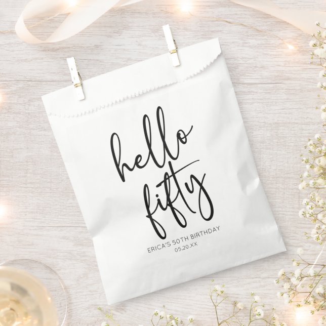 Hello Fifty Minimalist 50th Birthday Party Favour Bag (Clipped)