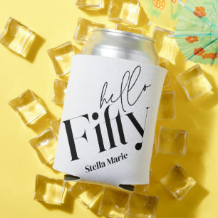 Hello fifty modern minimal elegant 50th birthday can cooler