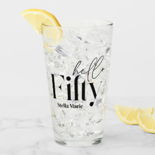 Hello fifty modern minimal elegant 50th birthday glass