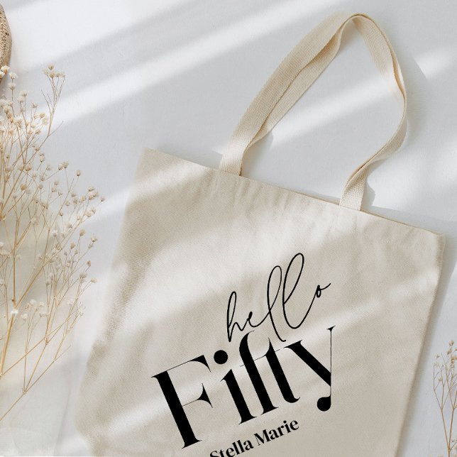 Hello fifty modern minimal elegant 50th birthday tote bag (Creator Uploaded)