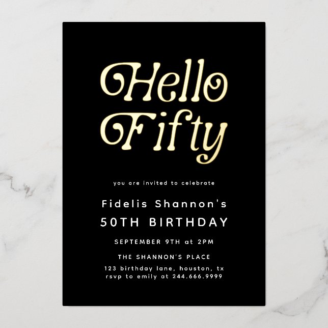 Hello Fifty Modern Retro 50th Birthday  (Front)