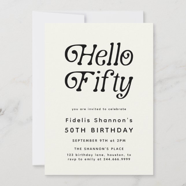 Hello Fifty Modern Retro 50th Birthday  Invitation (Front)