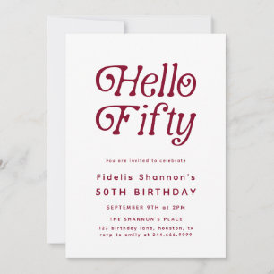 Hello Fifty Modern Retro 50th Birthday Invitation