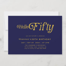 Hello Fifty Modern Retro 50th Birthday  Invitation