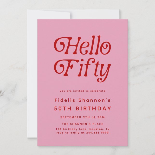 Hello Fifty Modern Retro 50th Birthday  Invitation (Front)