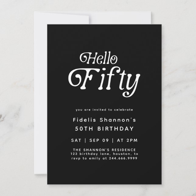 Hello Fifty Modern Retro 50th Birthday  Invitation (Front)