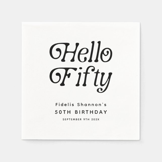 Hello Fifty Retro 50th Birthday Party Napkin (Front)