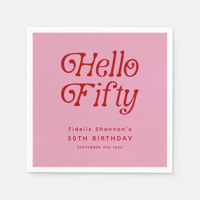 Hello Fifty Retro 50th Birthday Party Napkin (Front)