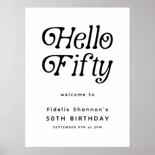 Hello Fifty Retro   50th Birthday Welcome Sign