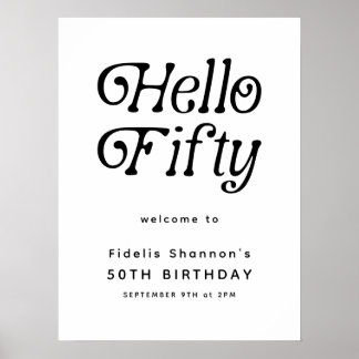 Hello Fifty Retro | 50th Birthday Welcome Sign