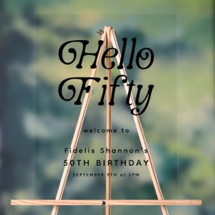 Hello Fifty Retro   50th Birthday Welcome Sign