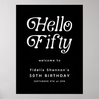 Hello Fifty Retro | 50th Birthday Welcome Sign