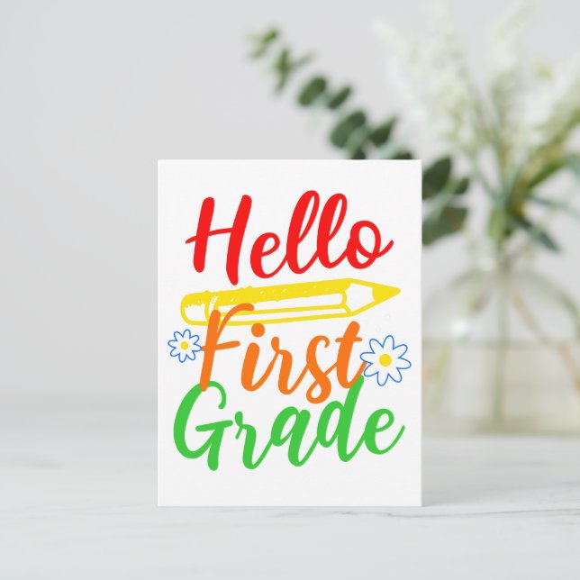 Hello First Grade 1st Grade Back to School Kid Postcard (Standing Front)