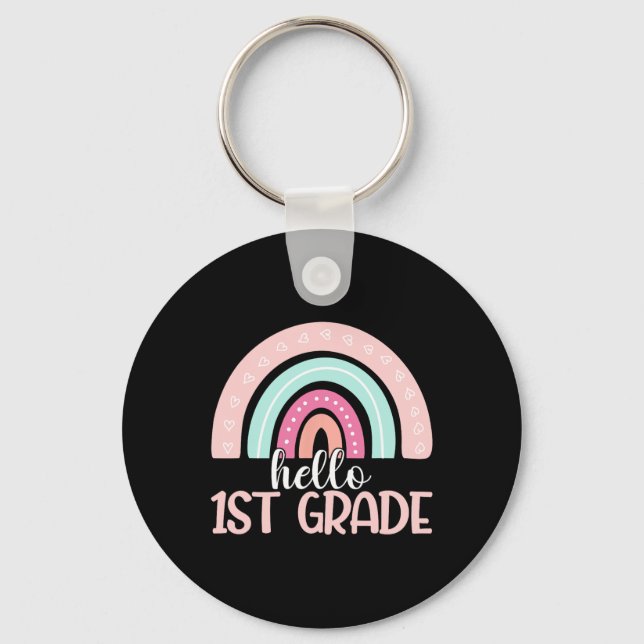 Hello First Grade Back To School 1st Grade Teacher Keychain (Front)