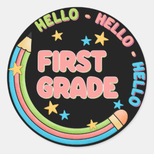 Hello first grade back to school  classic round sticker