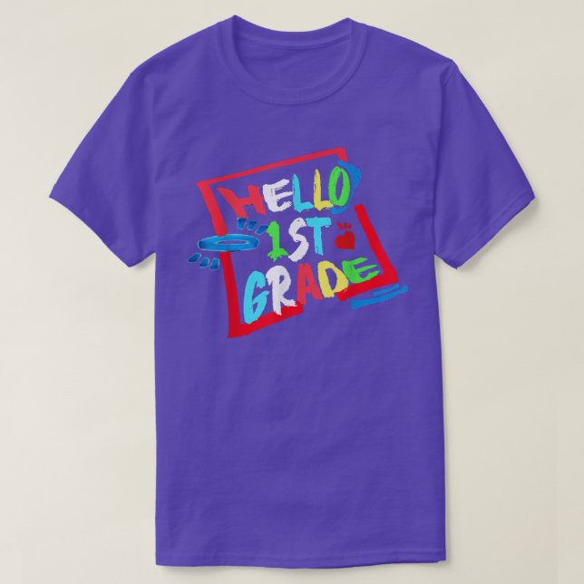Hello First Grade Back To School Funny T-Shirt (Design Front)