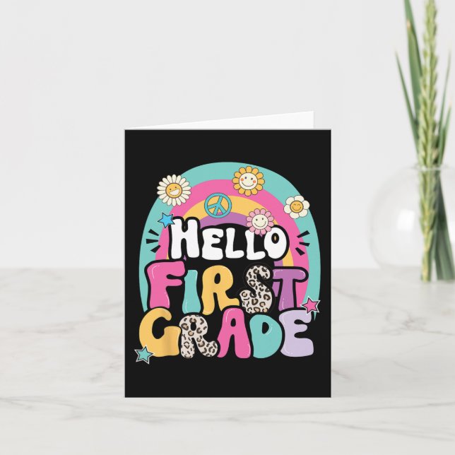 Hello First Grade Back To School Teacher First Day Card (Front)