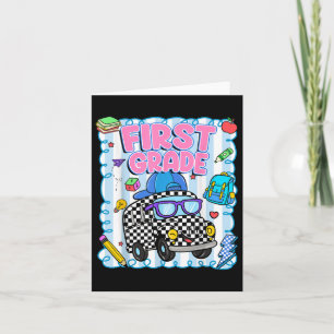 Hello First Grade Bus School Teacher Student Back  Card