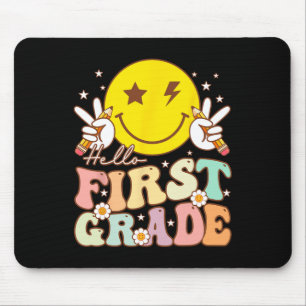 Hello First Grade Hippie Smile Face 1st Grade Back Mouse Pad