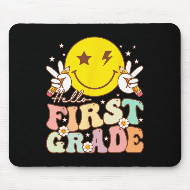 Hello First Grade Hippie Smile Face 1st Grade Back Mouse Pad (Front)