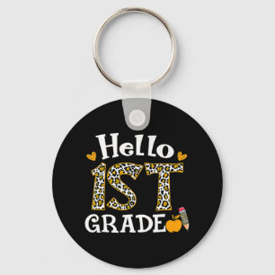 Hello First Grade Leopard print 1st Grade Back To Keychain