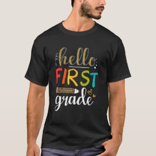 Hello First Grade Leopard Print 1st Grade Teacher T-Shirt