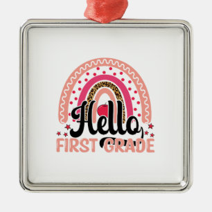Hello First Grade Metal Ornament