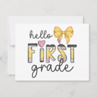 Hello First Grade Teacher Coquette Pencil Bow Back