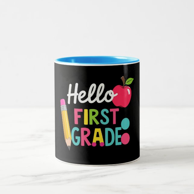 Hello First Grade Team 1st Grade Back to School Two-Tone Coffee Mug (Center)