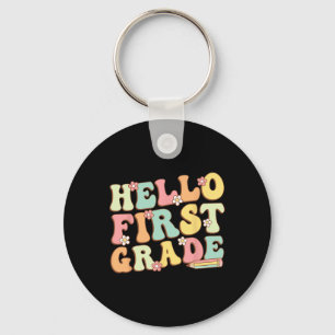 Hello First Grade Team 1st Grade Teacher Girl Back Keychain