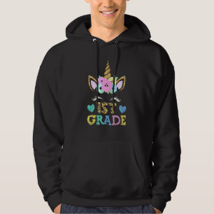 Hello First Grade Unicorn Face 1st Day Leopard Tea Hoodie