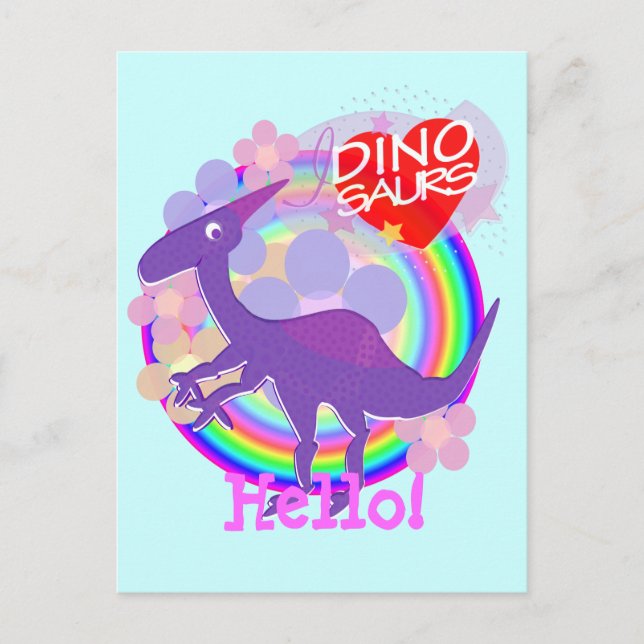 Hello Flower Purple Dinosaur Postcard (Front)