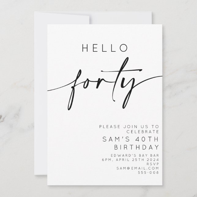 Hello Forty 40th Birthday Invitation (Front)