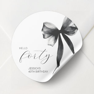 Hello Forty Elegant Script Bow 40th Birthday Party Classic Round Sticker