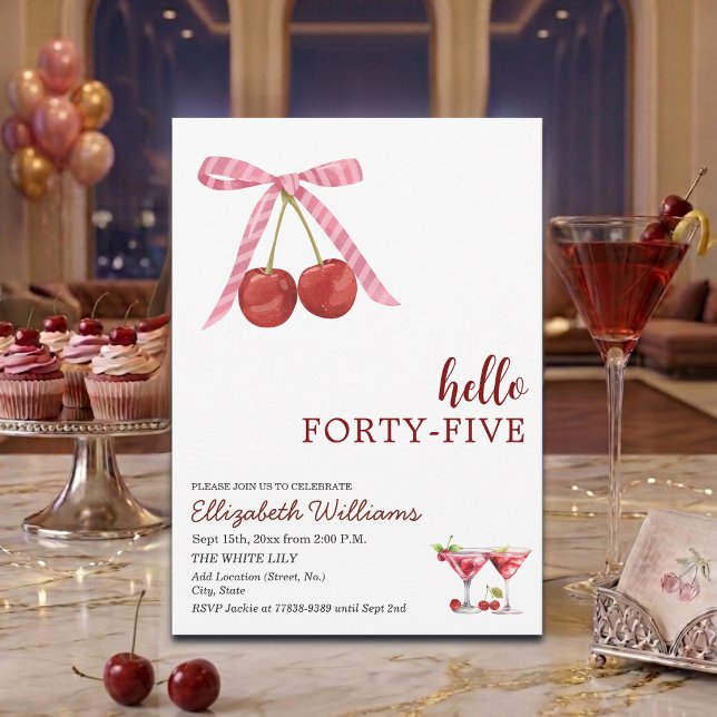 Hello Forty Five Cherry Martini Birthday Party Invitation (Creator Uploaded)