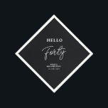 Hello Forty | Modern Black 40th Birthday Party Napkin<br><div class="desc">This custom paper napkin will add stylish detail to your 40th birthday celebration. This design features modern typography "Hello Forty" with custom text. Matching invitations and party supplies are available in my shop BaraBomDesign.</div>