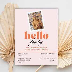 Hello forty Pastel 40th birthday retro Invitation Postcard
