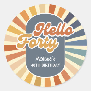 Hello Forty Retro Sun Groovy Wave Birthday Classic Round Sticker