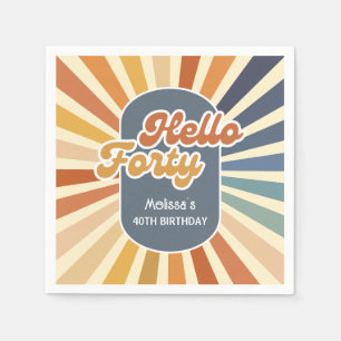 Hello Forty Retro Sun Groovy Wave Birthday Napkin