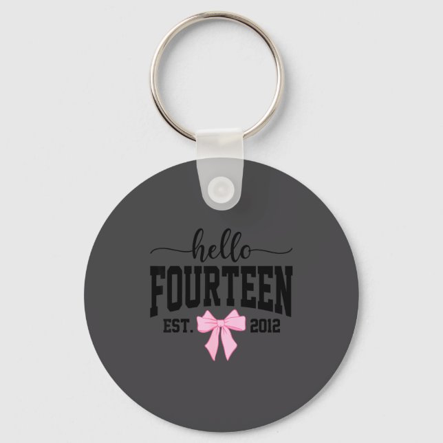 Hello Fourteen Est 2012 Coquette Bow 14th Birthday Keychain (Front)