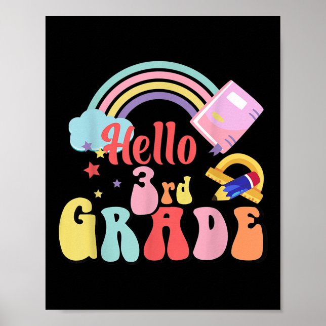 Hello Fourth 3rd Grade Teacher First Day Of School Poster (Front)