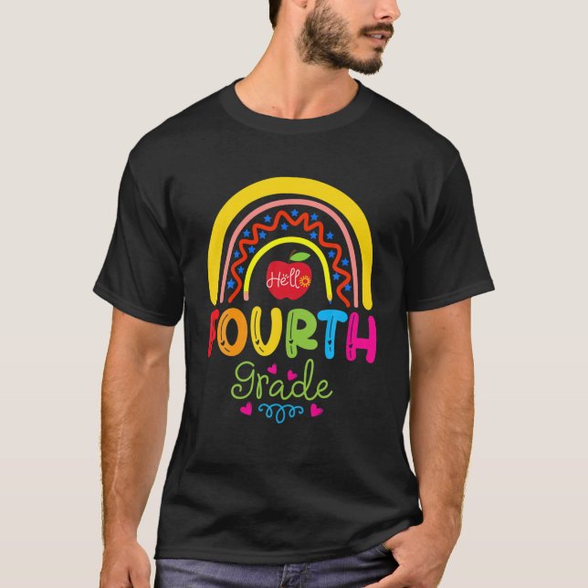 Hello Fourth 4Th Grade Teacher Back To School Stud T-Shirt (Front)