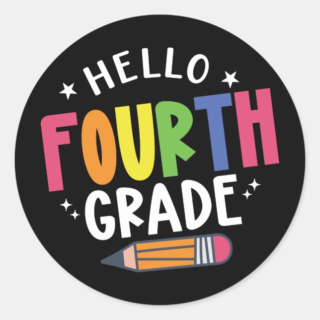 Hello fourth grade back to school classic round sticker (Front)