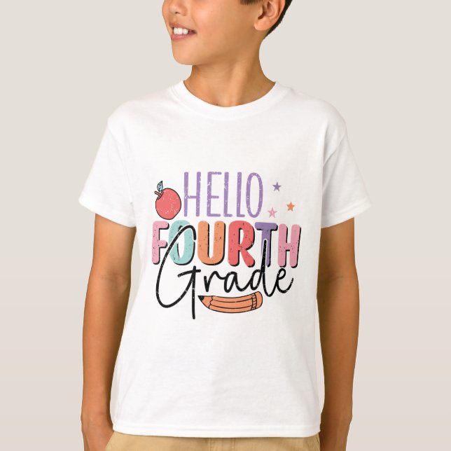 Hello Fourth Grade Back to School T-Shirt (Front)