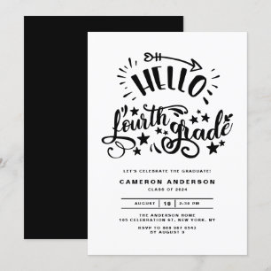 Hello Fourth Grade   Black Third Grade Graduation Invitation