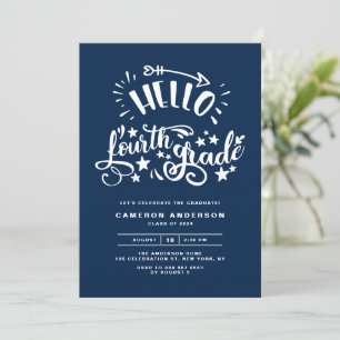 Hello Fourth Grade Blue Third Grade Graduation Invitation